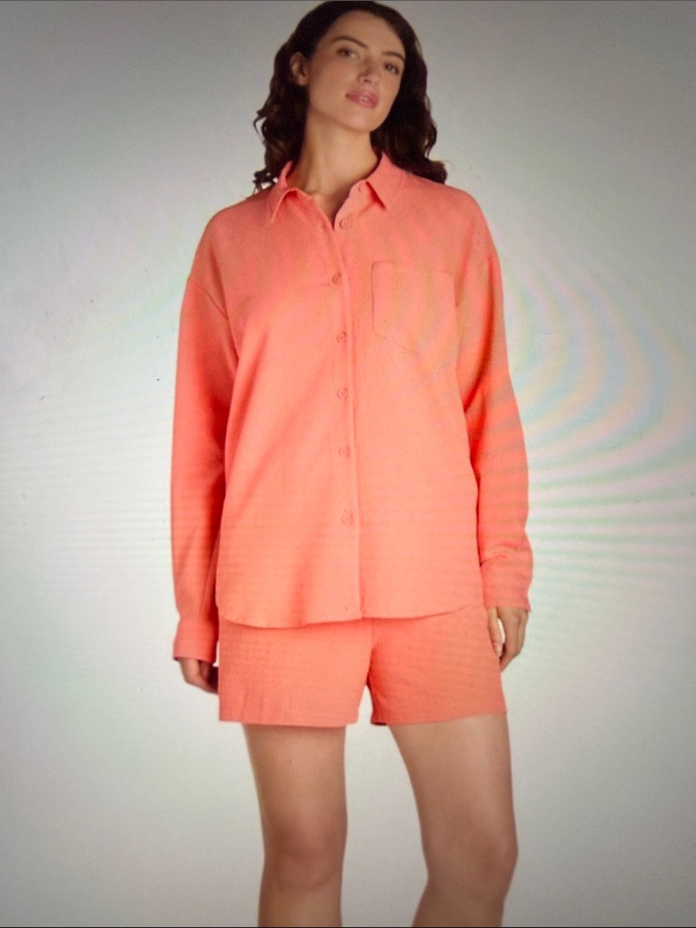 Nine . Eight 2 - piece Woven Coral Button-Up short set